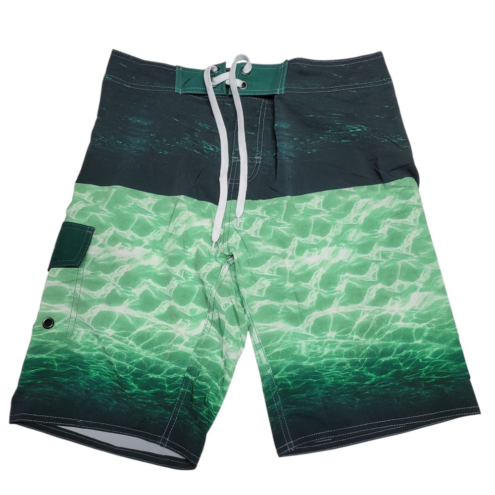 NinoVino Men's Board Shorts Size 32 Green‎ Ombre Water Print Cargo Pocket Swim